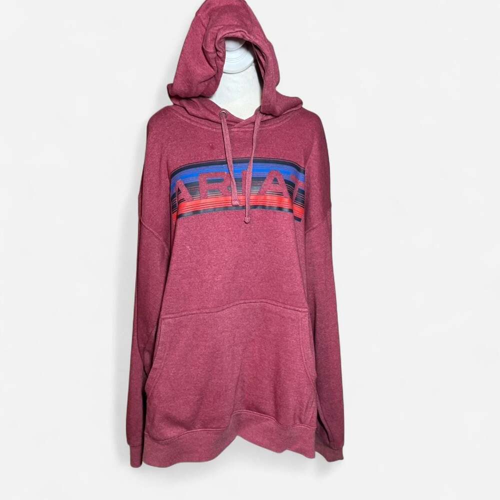 Ariat Men's XXL Burgundy Fleece Hoodie with Striped Logo - Western Wear